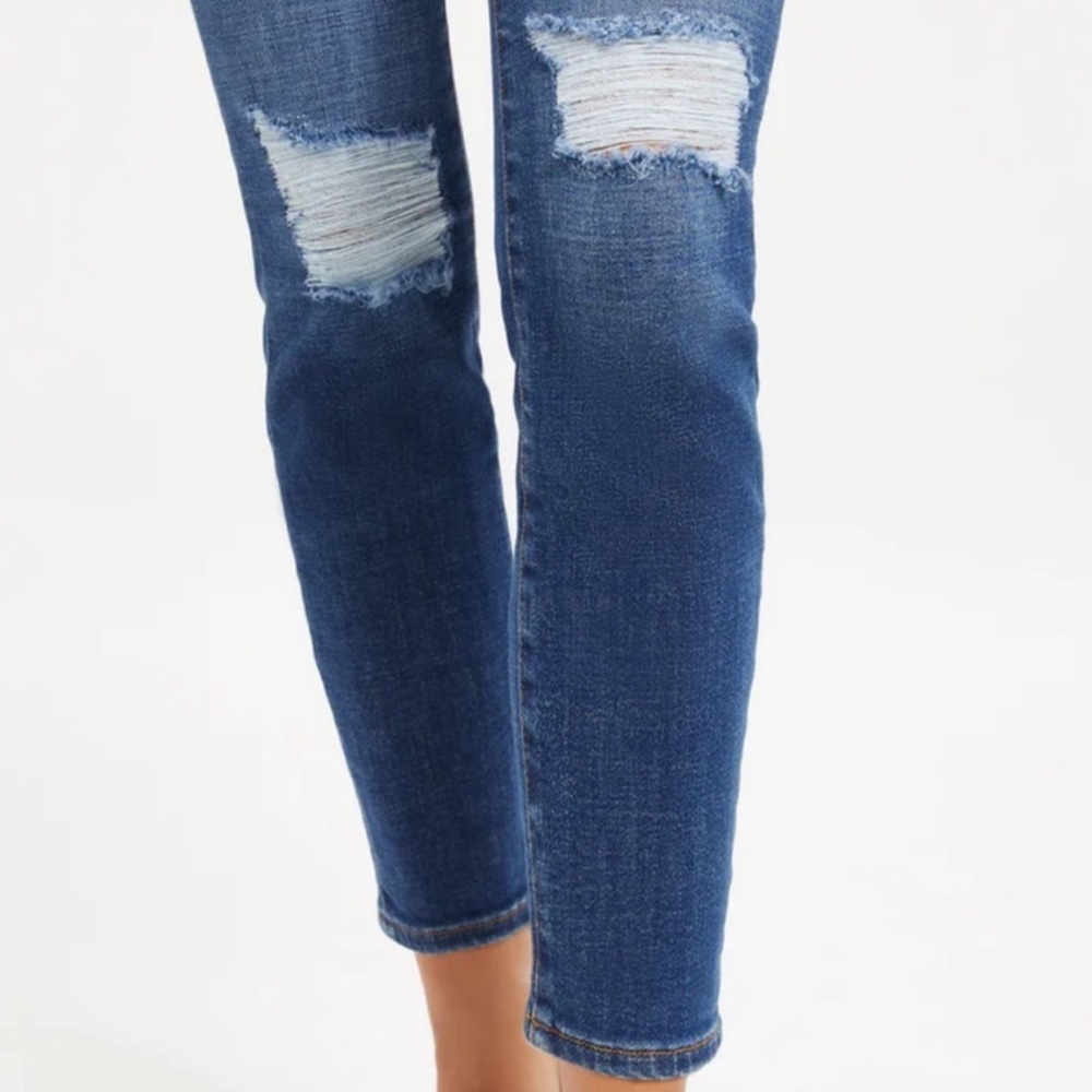 GOOD AMERICAN NWT GOOD CLASSIC 28” INSEAM RIPPED JEANS 0/25 HIGH RISE IN BLUE - Picture 3 of 14